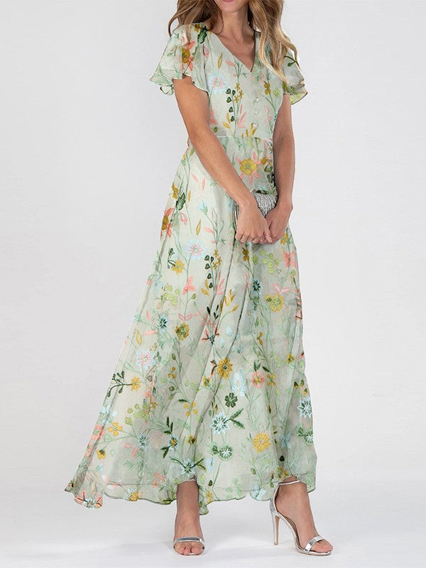 Women's Floral V Neck Maxi Dress Summer