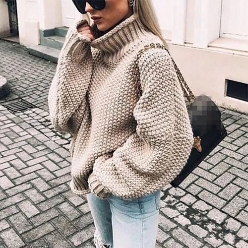 Women's Chunky Knit Turtleneck Sweater Oversized