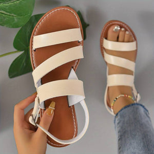 Stylish Women's Vegan Leather Flat Sandals with Triple Strap Design