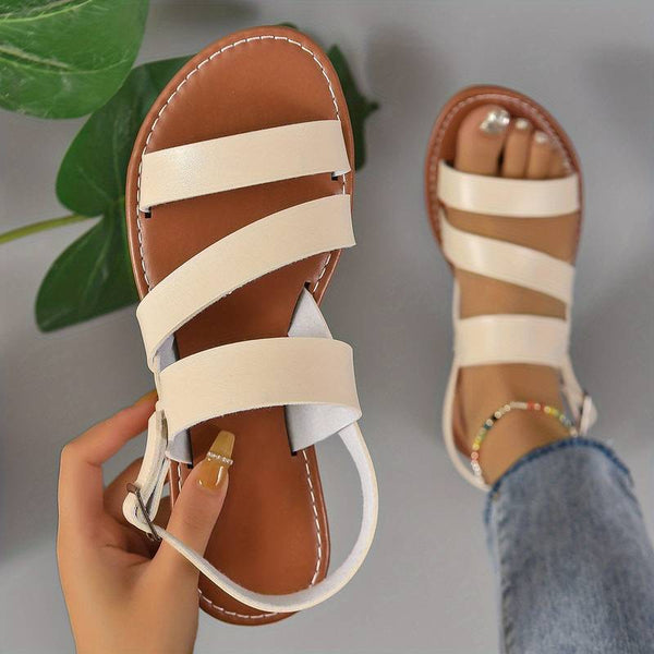 Stylish Women's Vegan Leather Flat Sandals with Triple Strap Design