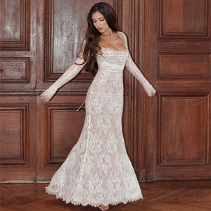 Women's Lace Maxi Dress with Elegant Flowing Silhouette
