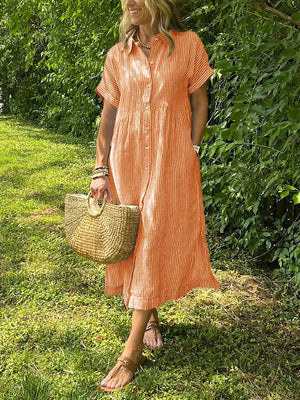 Women’s Striped Button-Front Midi Shirt Dress