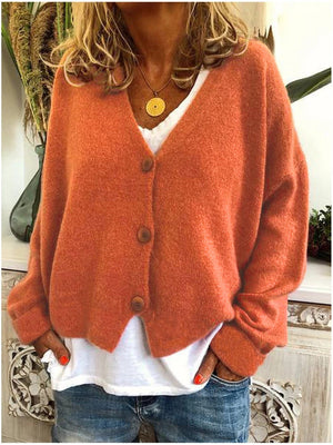 Women's Relaxed Button-Up V-Neck Cardigan