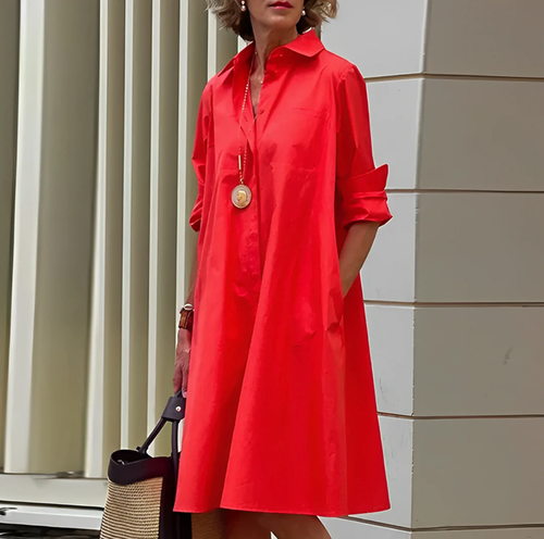 Women’s Relaxed Collared Shirt Dress with Pockets