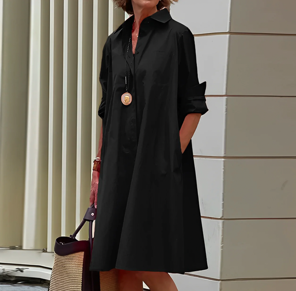 Women’s Relaxed Collared Shirt Dress with Pockets
