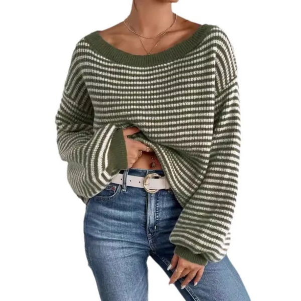 Women's Striped Off-Shoulder Knit Sweater