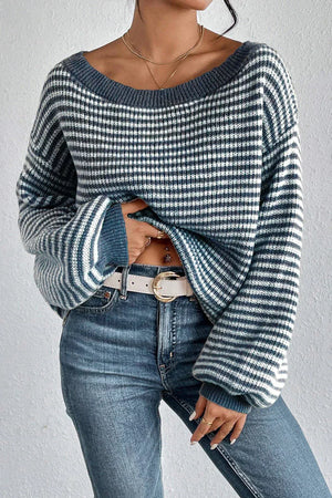 Women's Striped Off-Shoulder Knit Sweater