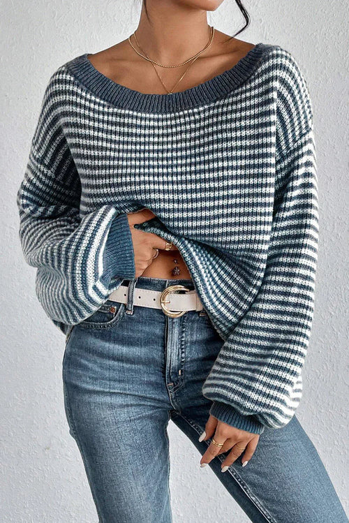 Women's Striped Off-Shoulder Knit Sweater