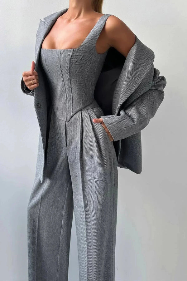 Fitted Three-Piece Women’s Set with Tailored Top
