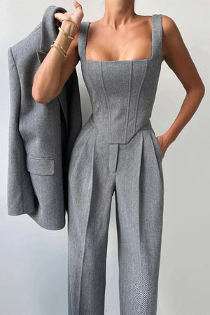 Fitted Three-Piece Women’s Set with Tailored Top