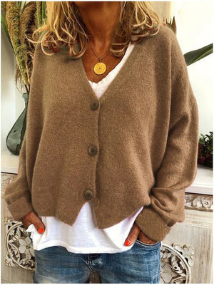 Women's Relaxed Button-Up V-Neck Cardigan