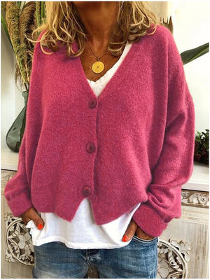 Women's Relaxed Button-Up V-Neck Cardigan