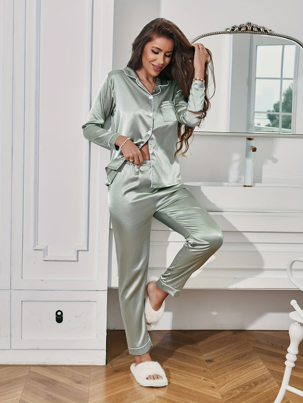 Luxurious Silk Two-Piece Sleepwear Set - Casual Comfort