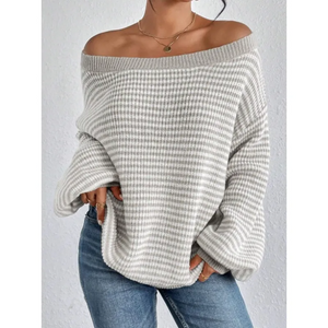 Women's Striped Off-Shoulder Knit Sweater