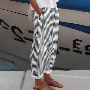 Women’s Striped Button Detail Wide Leg Pants