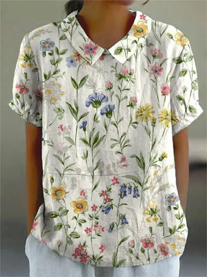 Women’s Floral Print Short Sleeve Casual Collar Blouse
