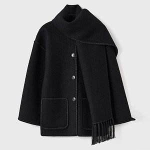 Women's Elegant Scarf Coat with Layered Winter Style