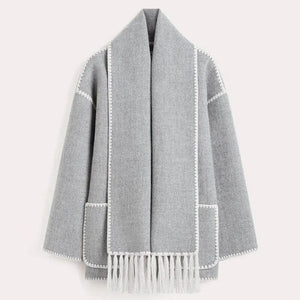 Women's Elegant Scarf Coat with Layered Winter Style