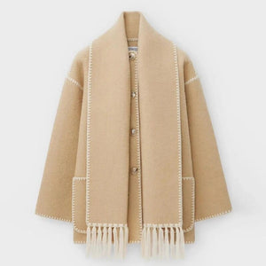 Women's Elegant Scarf Coat with Layered Winter Style