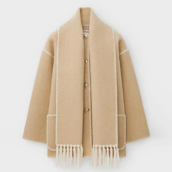 Women's Fringe Trim Open Front Coat