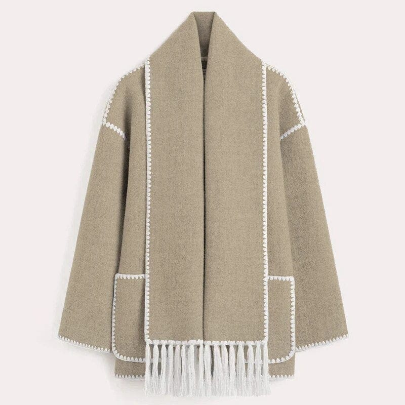 Women's Fringe Trim Open Front Coat