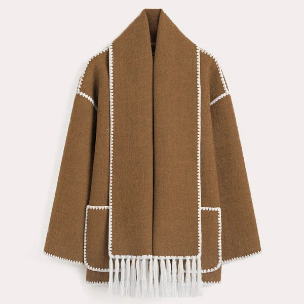 Women's Elegant Scarf Coat with Layered Winter Style