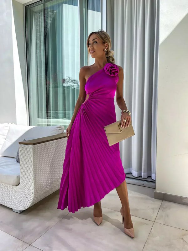 Chic Pleated Shoulder Dress Elegant