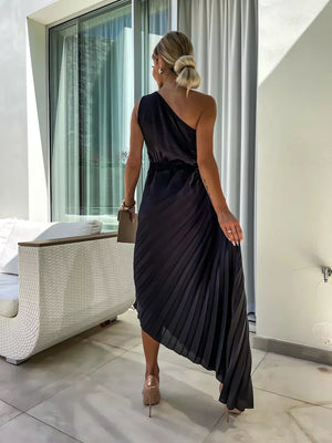 Chic Pleated Shoulder Dress Elegant