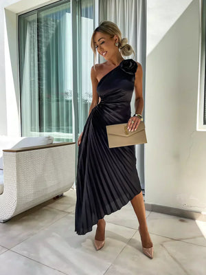 Chic Pleated Shoulder Dress Elegant