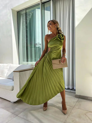 Chic Pleated Shoulder Dress Elegant