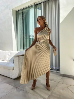 Chic Pleated Shoulder Dress Elegant