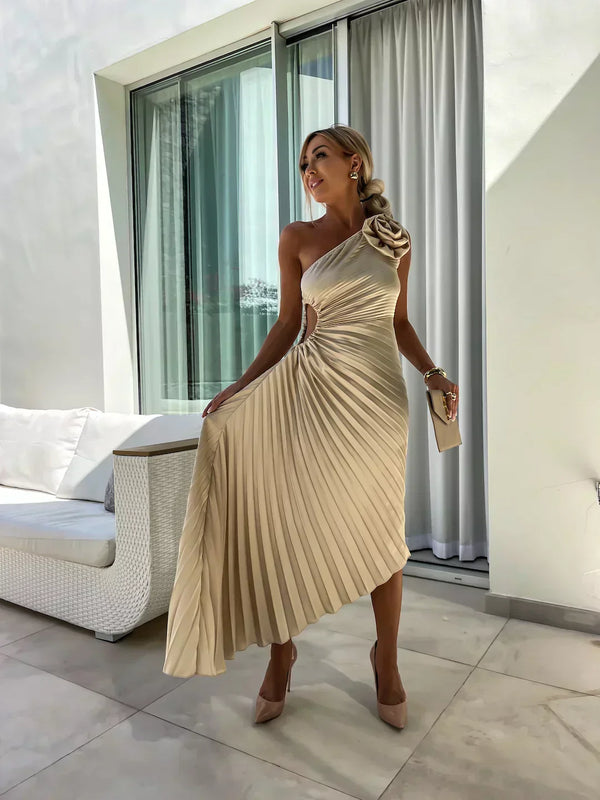 Chic Pleated Shoulder Dress Elegant