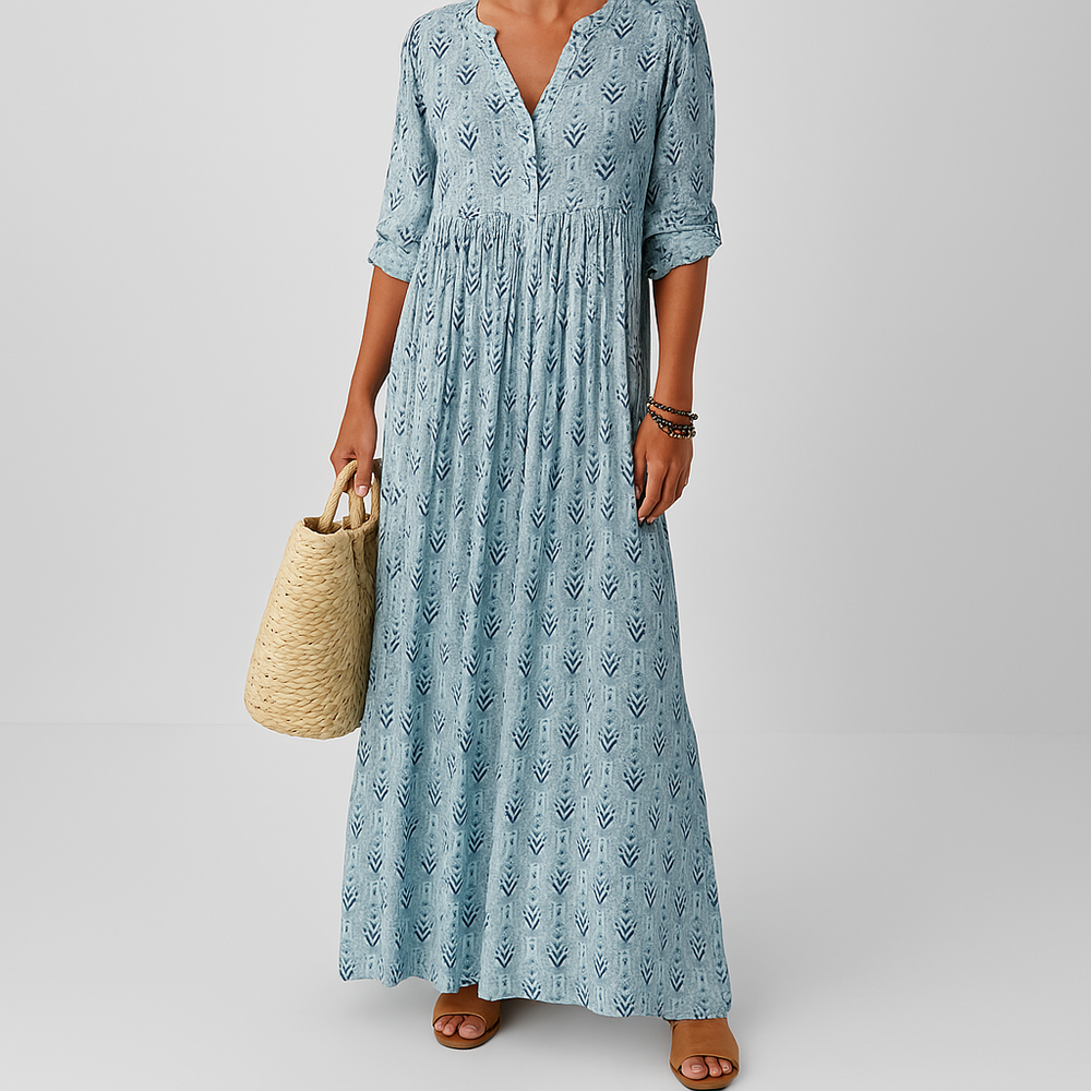 Vestido maxi bohemio de mujer con estampado y silueta fluida en capas