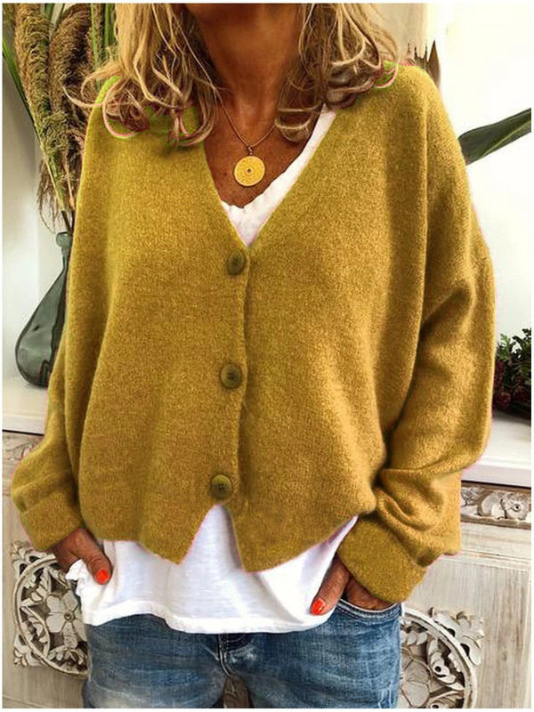 Women's Relaxed Button-Up V-Neck Cardigan
