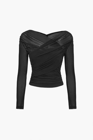 Ruched Mesh Cross Wrap Top for Women