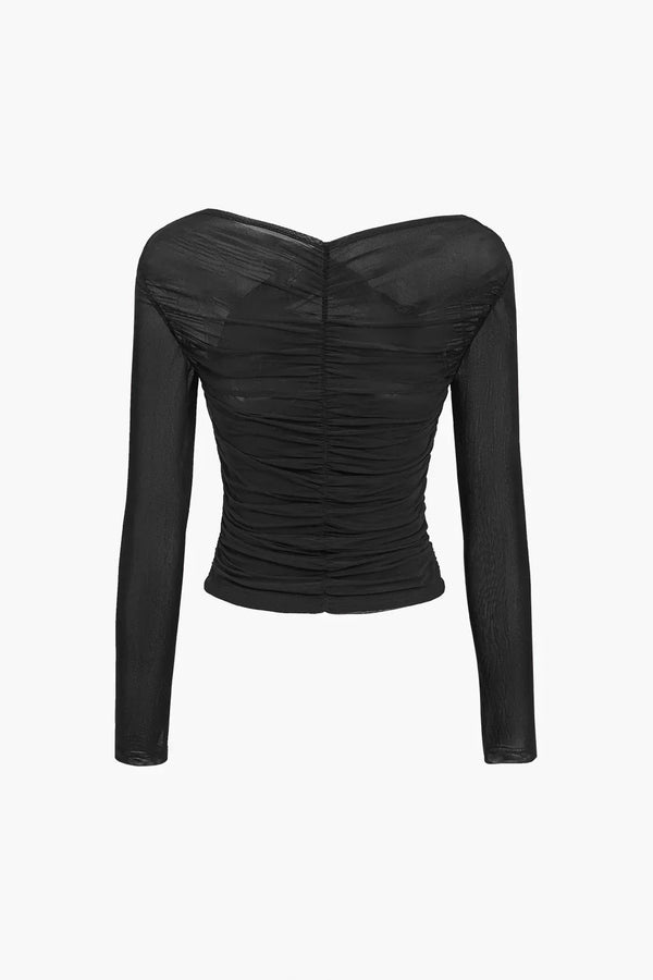 Ruched Mesh Cross Wrap Top for Women