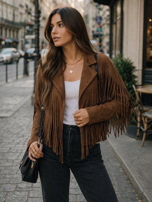 Brown Fringe Suede Women's Jacket