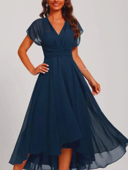 Elegant Midi V-Neck Flared Dress for Women