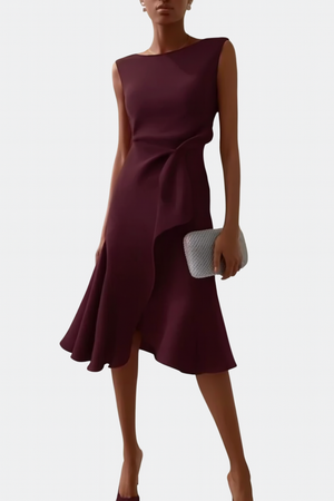 Women’s Elegant Sleeveless Flowy Waist Midi Dress