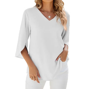 Stylish Summer Blouse for Women with 3/4 Sleeves and V-Neck