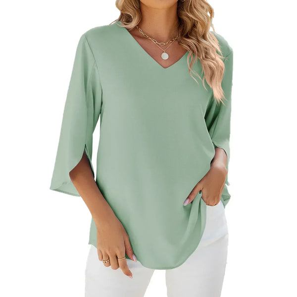Stylish Summer Blouse for Women with 3/4 Sleeves and V-Neck