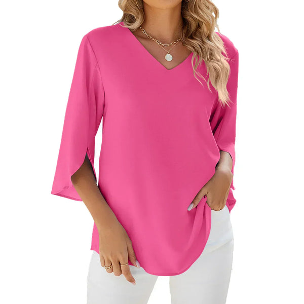 Stylish Summer Blouse for Women with 3/4 Sleeves and V-Neck