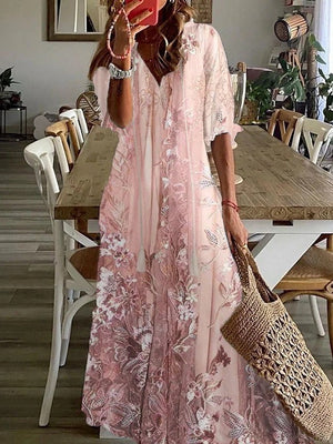 Women's Floral Maxi Dress with Half Sleeves