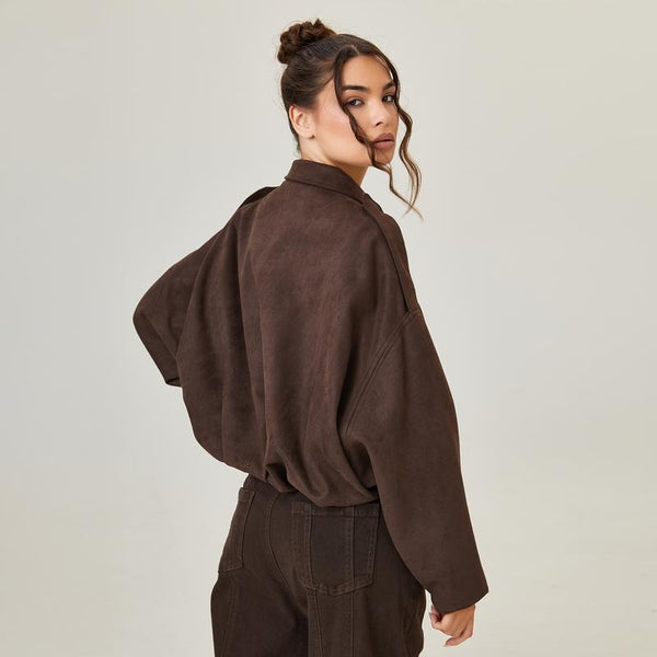 Women's Cropped Suede-Style Bomber Jacket
