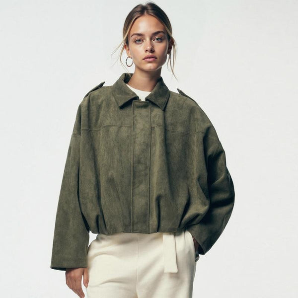 Women's Cropped Suede-Style Bomber Jacket
