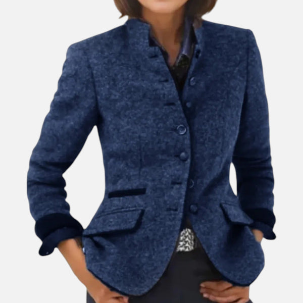 Elegant Button-Up Tailored Stand Collar Blazer