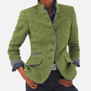Elegant Button-Up Tailored Stand Collar Blazer