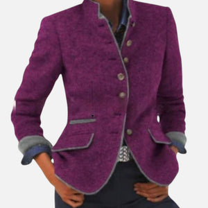 Elegant Button-Up Tailored Stand Collar Blazer