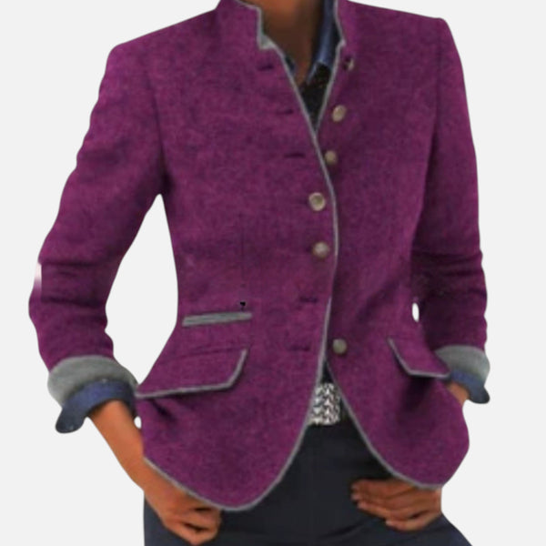 Elegant Button-Up Tailored Stand Collar Blazer
