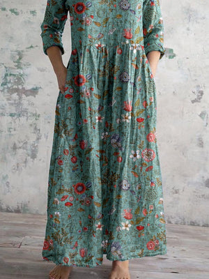 Elegant Floral V-neck Dress with Flattering Fit